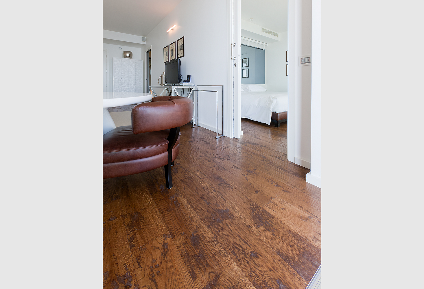 parquet Millennium, European Oak Rusticone, hand planed stained varnished